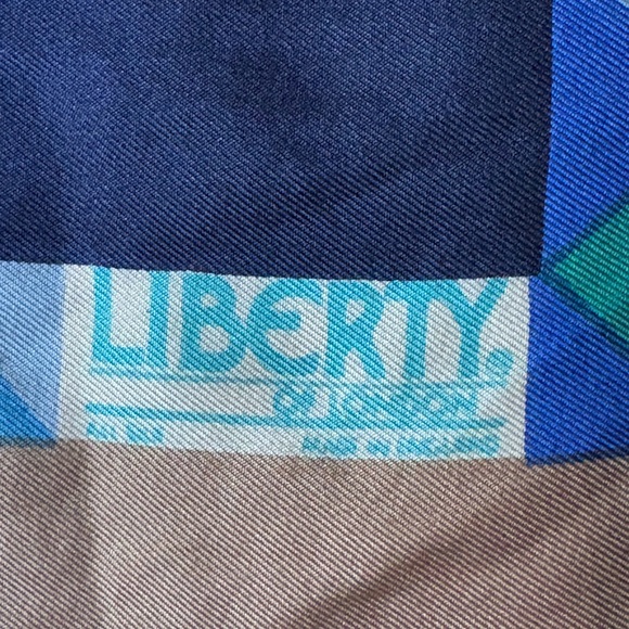 Liberty of London silk scarf pocket square handkerchief blue geometric print - Picture 5 of 10